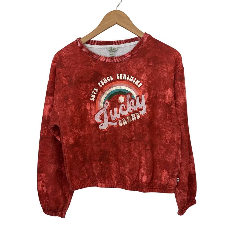 Lucky Brand Rainbow‎ Sweatshirt Girls Youth (16) XL Love Peace Sunshine Orange